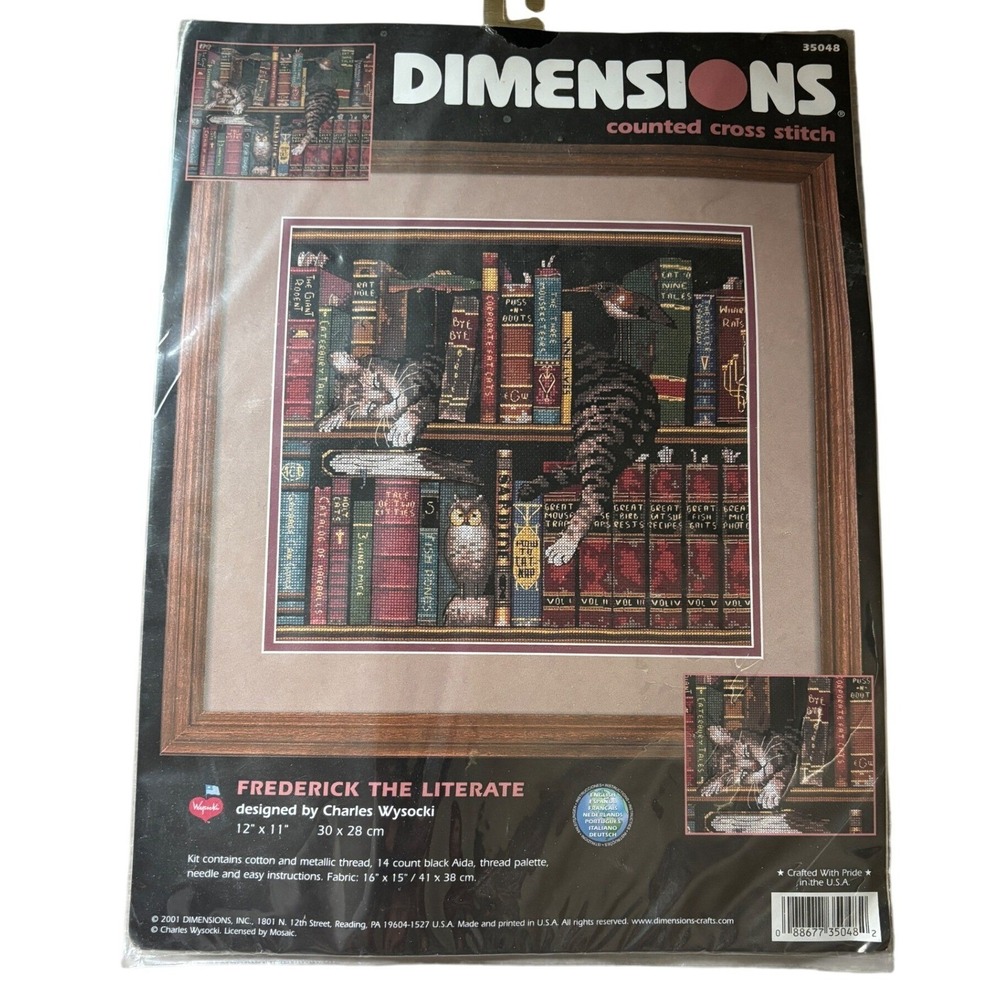NEW Dimensions Frederick the Literate Cross Stitch Kit 35048 Charles Wysocki Cat